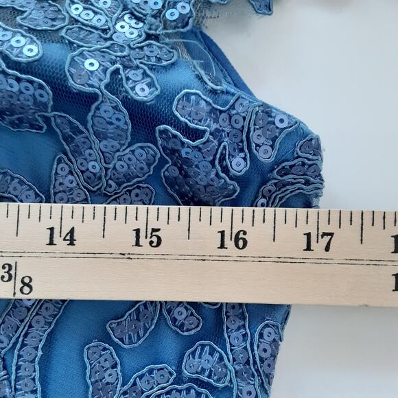 Tadashi Shoji Taida Cocktail Dress Sheer Lace Sequin Ice Blue 6 Formal Glam - Picture 8 of 9